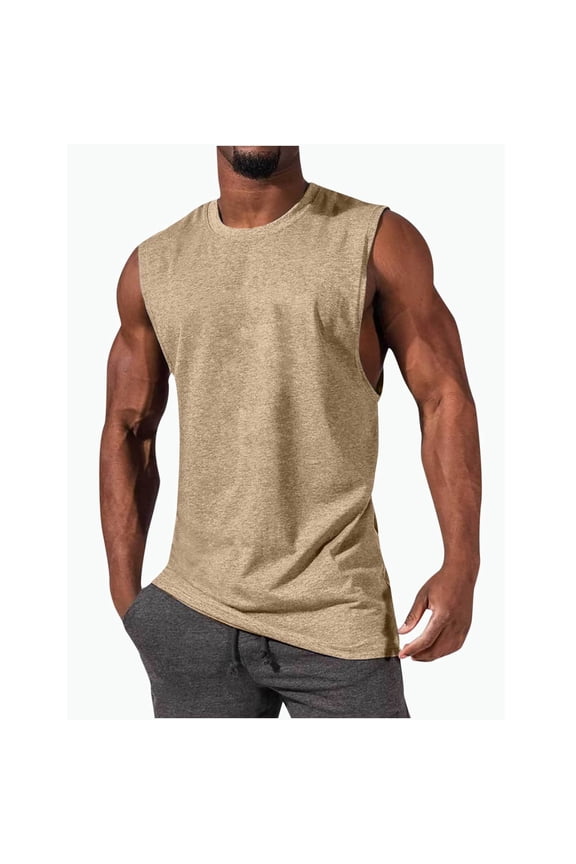 uvwlwu Men's Loose Sleeveless Tank Top Cotton Extended Length Hip Hop Fitness Vest,S