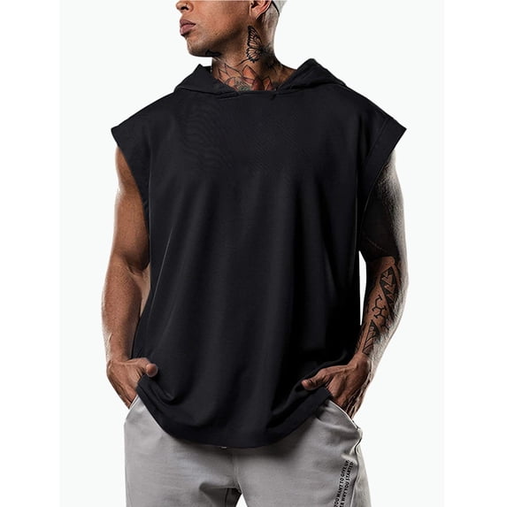 uvwlwu Men's Sleeveless Hooded Tank Top Solid Casual Sports & Fitness Training Vest,XXL