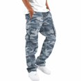 thumbnail image 1 of uvwlwu Mens Loose Camo Work Cargo Trousers Drawstring Waist Multi Storage Pockets Casual Outdoor Daily Long Pants,M, 1 of 4