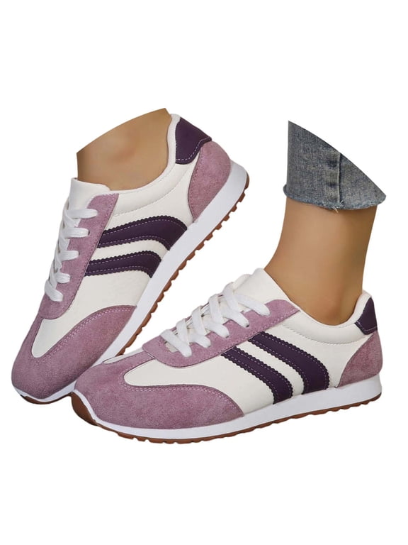Platform Lace Up Casual Walking Shoes Fashion Comfortable Leather Upper Sneakers For Daily Wear Sole Lightweight Design Durable Construction All Day Footwear(Purple,6)