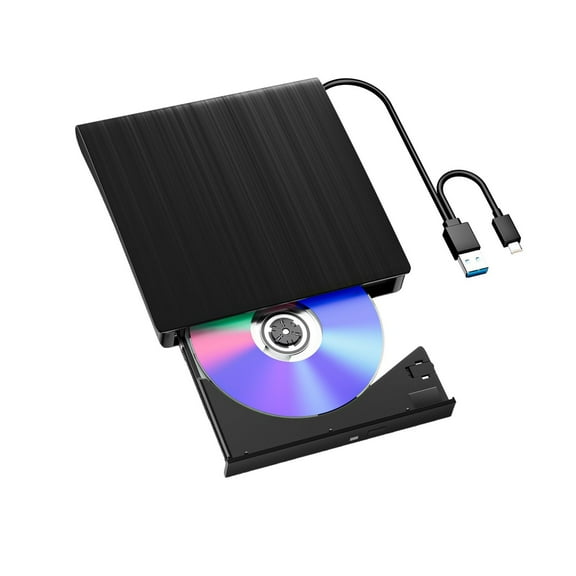 uvwlwu Portable External USB and Type C DVD Drive Burner Player for Laptop Computer Optical Disk Read Write(Black)