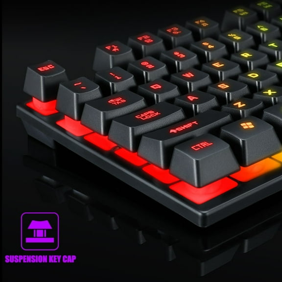 uvwlwu RGB Backlit Membrane Gaming Keyboard With Multimedia Keys Mechanical Feel Dedicated Media Control(black)