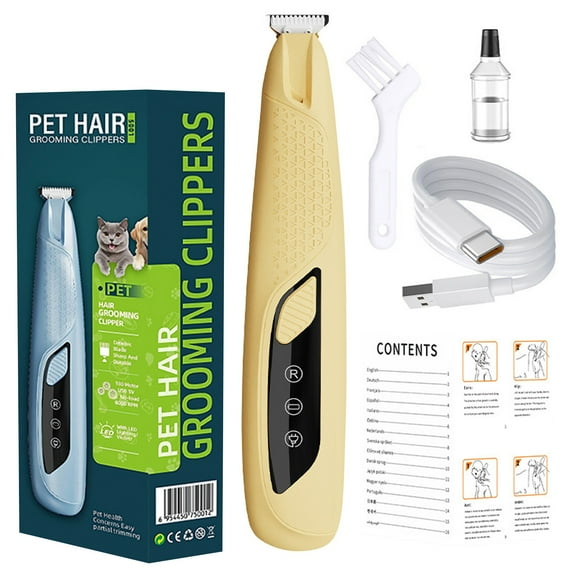 uvwlwu Rechargeable Pet Grooming Clipper with LED Light for Dogs and Cats Featuring Powerful Motor and Quiet Operation(Yellow)