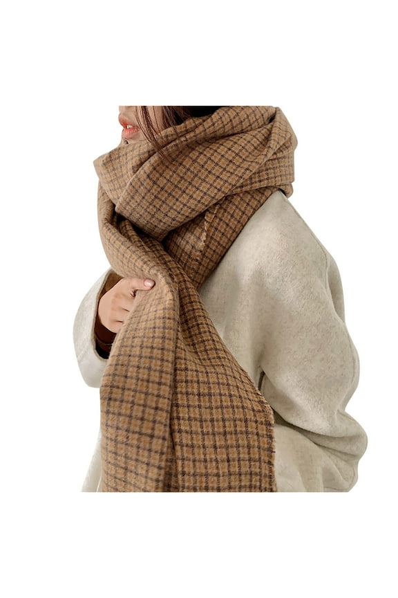 uvwlwu Scarf for Women, Women Autumn Winter Classic Plaid Tassel Scarf Warm Soft Knit Large Blanket Wrap Shawl Fashion Accessory(Brown,One Size)