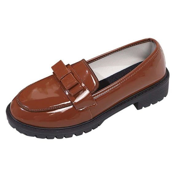 uvwlwu Shoes for Women Summer Leather Glossy With Retro Le Fu Shoes In Europe And The United States Fashion Casual Shoes(Size:38)