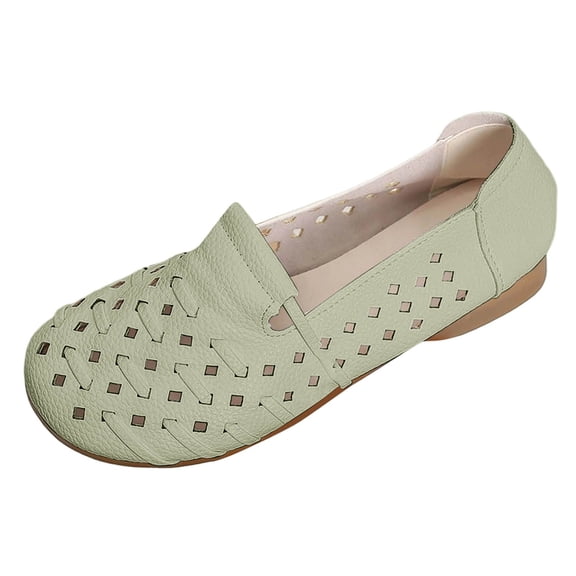 uvwlwu Soft Sole Soft Side Hollowed Out Mom Shoes New Comfortable Woven Fabric Casual Sandals(Light Green,6)