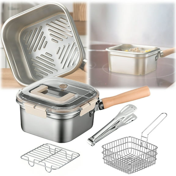 uvwlwu Stainless Steel Skillet for Home Kitchen and Outdoor Cooking Portable -Function Fry Pan(Light blue)