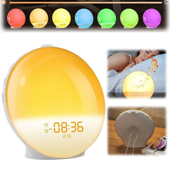 uvwlwu Sunrise Alarm Clock with Wake Up Light for Heavy Sleepers Featuring Natural Sounds FM and Sleep Assistance Night Light(B)