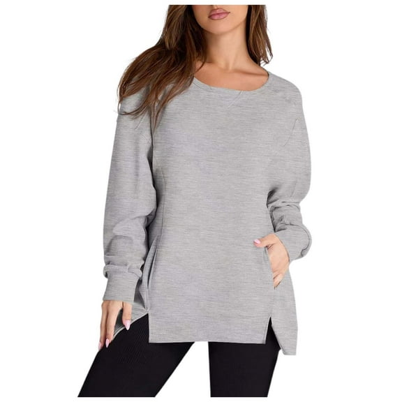 uvwlwu Sweatshirt for Women Women’s Solid Color Casual Hooded Pullover Long Sleeve Top Loose Fit Round Neck Sweatshirt For Everyday Wear(Size:S)
