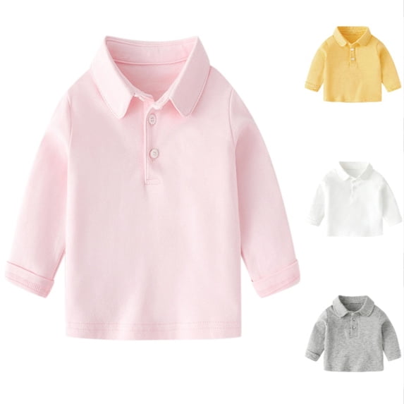 uvwlwu Toddler Boys Girls Long Sleeve Polo Shirt Three Button Placket Soft Fabric Fall Back to School Daily Casual Kids Tops School Uniform,2-3 Years