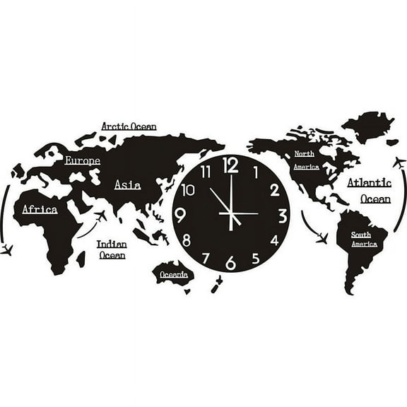 uvwlwu Unique World Map Wall Clock for Bedroom and Home(Black)