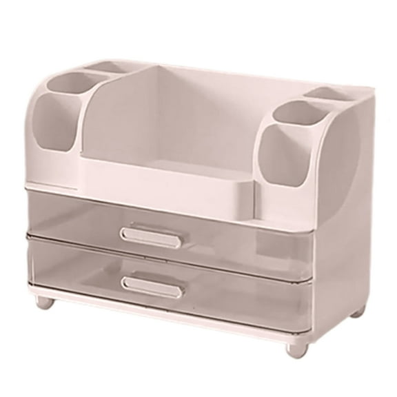 uvwlwu Vanity Makeup Organizer with Spacious Display Cabinet and Large Drawers for Countertop Beauty Storage(Pink)