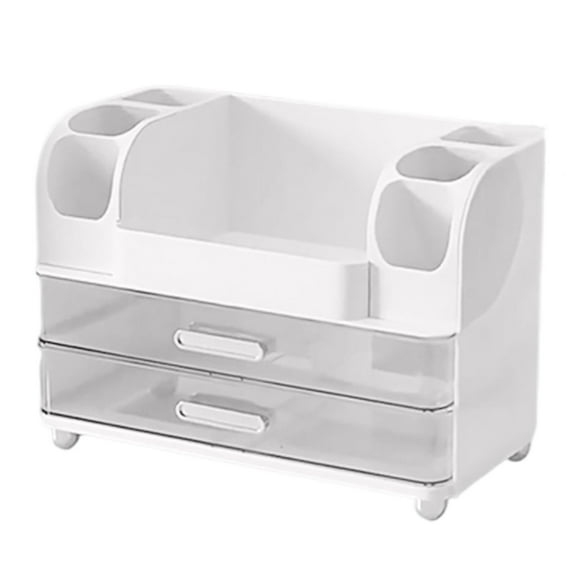 uvwlwu Vanity Makeup Organizer with Spacious Display Cabinet and Large Drawers for Countertop Beauty Storage(White)