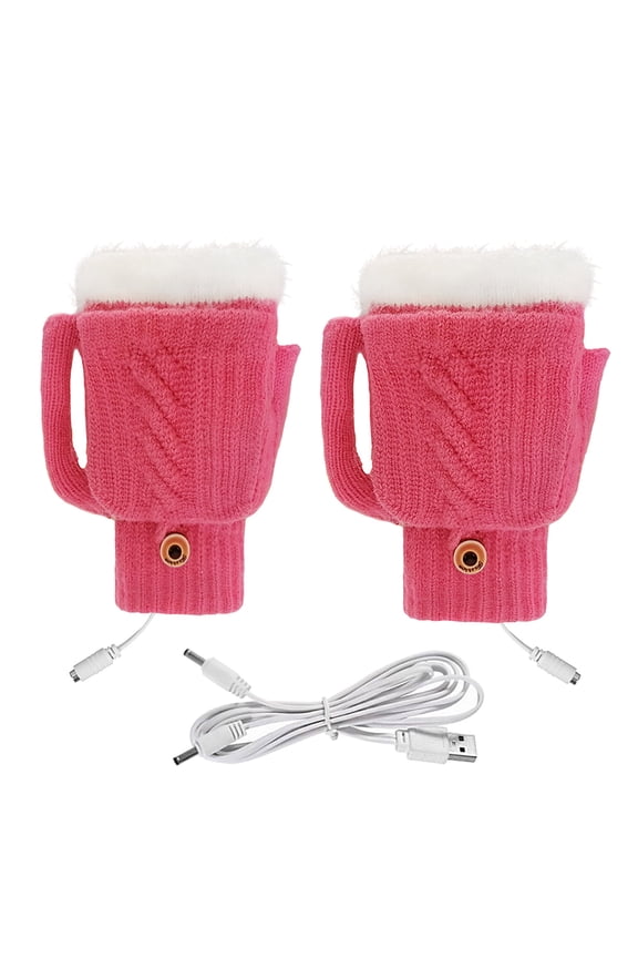Winter Electric Heating Warm Gloves Usb Gloves Plush Mobile Power Computer Electric Heating Gloves Mug Shape Gloves(Hot Pink)
