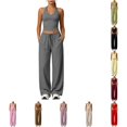 thumbnail image 1 of uvwlwu Women 2 Piece Workout Outfit Racerback Tank Top Waist Wide Leg Pants with Pockets Casual Set for Running Yoga Fitness Activities,M, 1 of 9