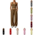 thumbnail image 1 of uvwlwu Women 2 Piece Workout Outfit Racerback Tank Top Waist Wide Leg Pants with Pockets Casual Set for Running Yoga Fitness Activities,XL, 1 of 9