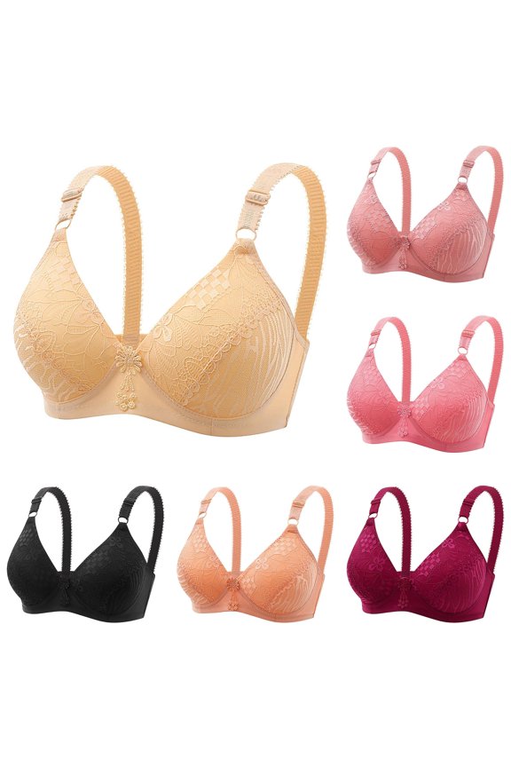 uvwlwu Women Floral Embroidery Lace Wireless Full Coverage Bra Ripple Adjustable Thin Straps Breath Stretch Molded Cup Stable Back & Side Support Plus Size Daily Casual Underwear,36