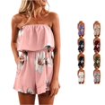 thumbnail image 1 of uvwlwu Women Floral Print Strapless Romper Bandeau Ruffle Tube Top Elastic High Waist Side Pocket Short Jumpsuit Elegant Summer Vacation Casual Occasion Outfit,XXL, 1 of 5