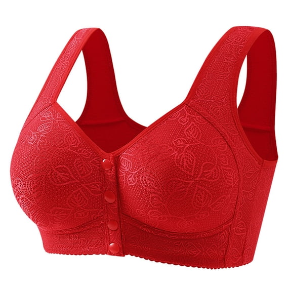 uvwlwu Women Front Button Wireless Leaf Lace Bra Wide Tank Straps Breathable Side Gathering Soft Comfort Casual Daily Support Underwear,48