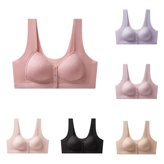 uvwlwu Women Front Closure Wireless Lace Bra Wide Tank Straps Full Coverage Soft Padded Seamless Lift Support Everyday T Shirt Underwear,XL
