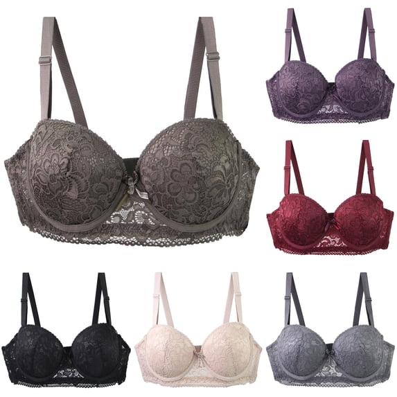 uvwlwu Women Full Floral Lace Underwire Lift Bra Adjustable Thin Straps Wide Side Band Full Coverage Molded Cup Soft Breathable Full Figure Daily Support Underwear,90C