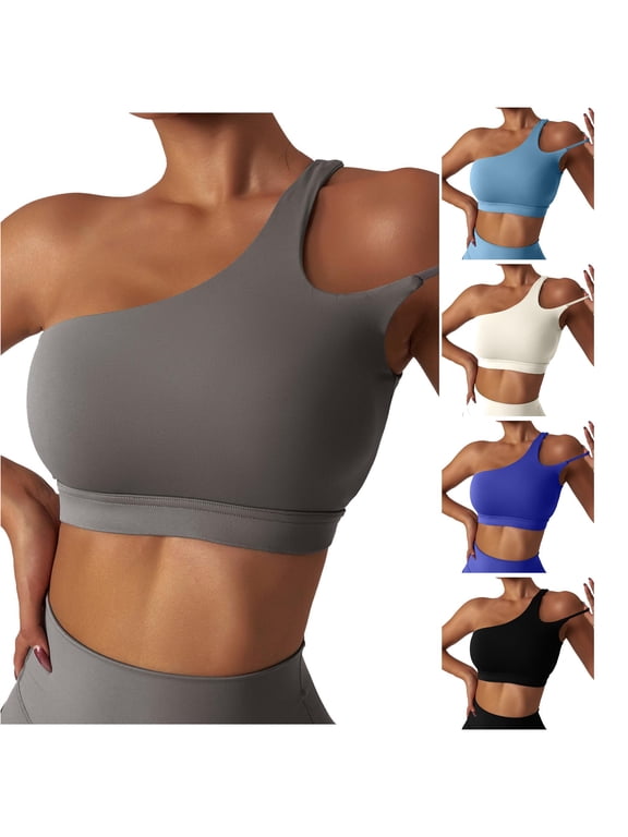 uvwlwu Women One Shoulder Sports Bralette Adjustable Thin Strap Padded Push Up Stretch Crop Top Yoga Workout Fitness Daily Casual Bra,S