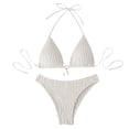 thumbnail image 1 of uvwlwu Women Ribbed Triangle Halter Bikini Top with Tassel Charm Two Piece Swimsuit,L, 1 of 6
