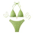 thumbnail image 1 of uvwlwu Women Ribbed Triangle Halter Bikini Top with Tassel Charm Two Piece Swimsuit,M, 1 of 6