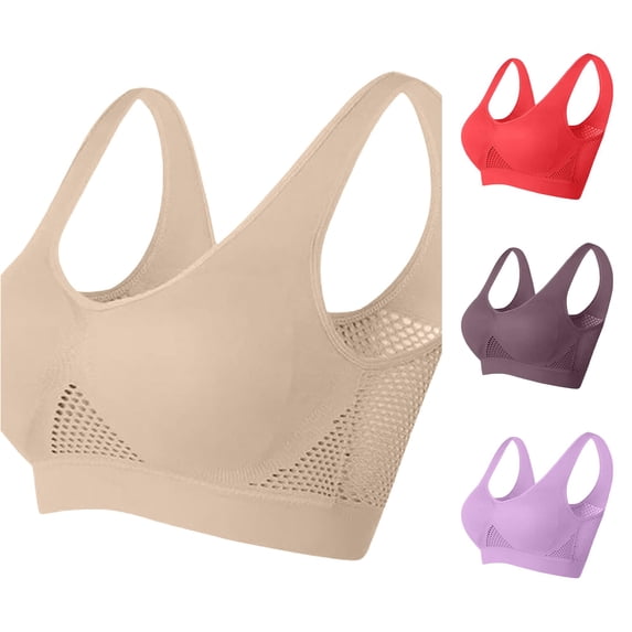 uvwlwu Women U Neck Side Mesh Vent Wireless Sports Bra Wide Tank Straps Breath Seamless Integrated Pad Soft Stretch Light Support For Workout Sleep Daily Underwear,6XL