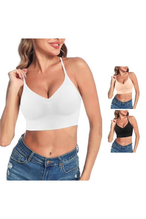 uvwlwu Women U Shaped Low Back Longline Wireless Bralette Convertible Adjustable Spaghetti Straps Seamless Smooth Molded Cup Soft Light Support For Sleep Daily Outfits,S
