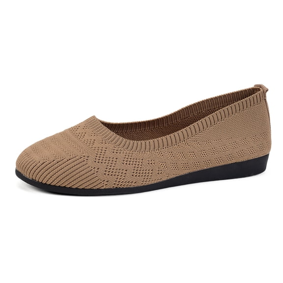 uvwlwu Women's Ballerina On Shoes Non Knitted Trainers Comfortable Breathable Summer Sporty Women Flat Shoes Comfort Shoes(Khaki,6)