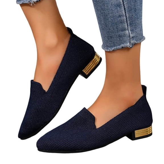 uvwlwu Women's Ballerina On Shoes Non Knitted Trainers Comfortable Breathable Summer Sporty Women Flat Shoes Comfort Shoes(Navy,6)