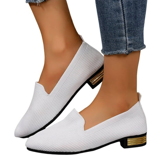 uvwlwu Women's Ballerina On Shoes Non Knitted Trainers Comfortable Breathable Summer Sporty Women Flat Shoes Comfort Shoes(White,6)