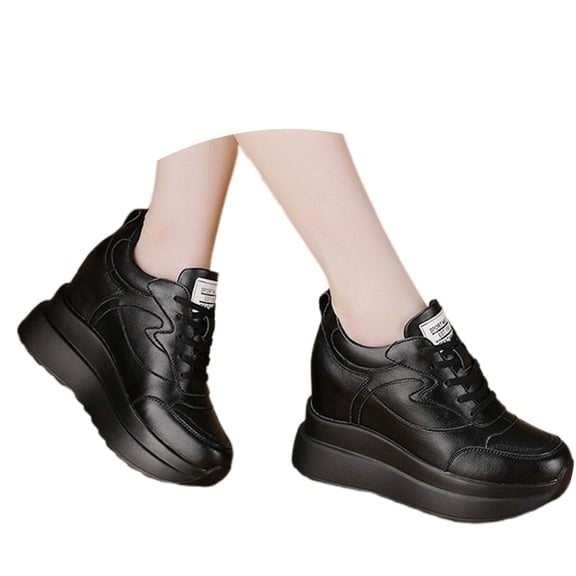 uvwlwu Women's Casual On Platform Sneakers Comfortable White Shoes For Fall Winter Everyday Wear Non Sole(Black,8.5)