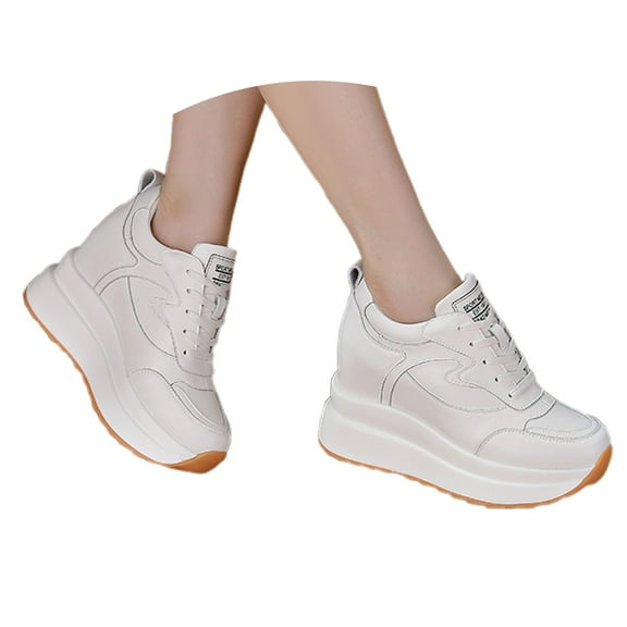 uvwlwu Women's Casual On Platform Sneakers Comfortable White Shoes For Fall Winter Everyday Wear Non Sole(White,8)