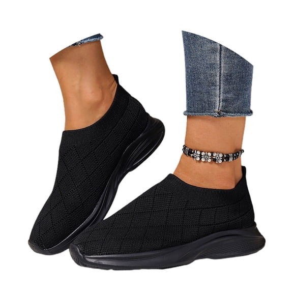 uvwlwu Women's Casual On Shoes Breathable Knit Walking Sneakers Comfortable Platform Loafers For Women Men Sole Lightweight Everyday Wear(Black,4)