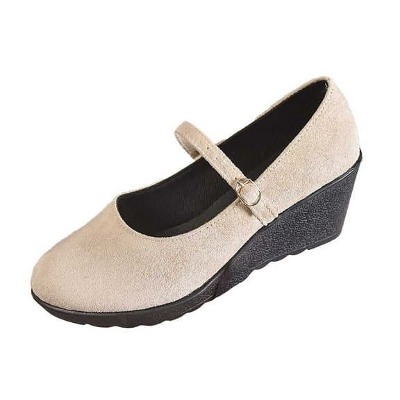 uvwlwu Women's Casual On Shoes Fashion Suede Wedge Heel Comfortable Everyday Walking Shoes For Women Stylish Loafers(Beige,8.5)