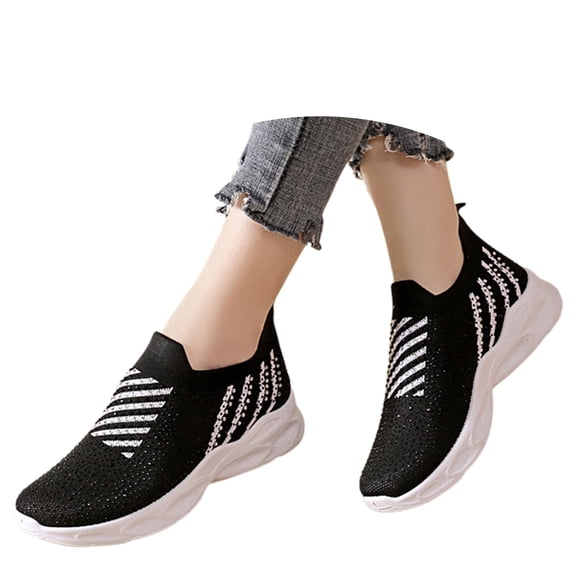 uvwlwu Women's Casual Shoes Breathable Mesh On Flat Sneakers With Rhinestone For Daily Wear Travel Workout Outdoor Activities(Black,8)