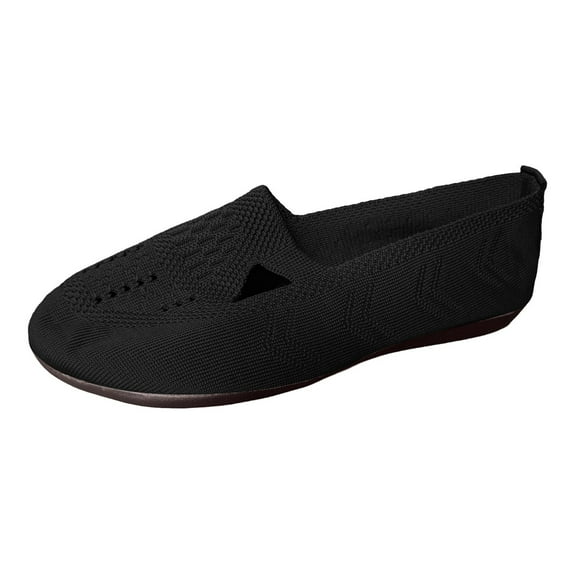 uvwlwu Women's Casual Shoes Breathable Mesh On Soft Sole Round Toe Hollow Knit Footwear For Everyday Wear(Black,8)