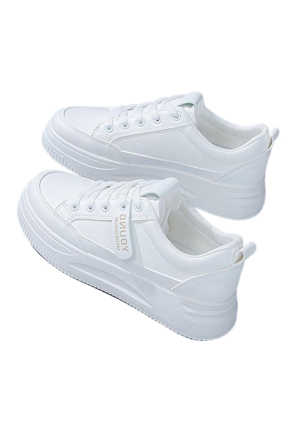 Women's Casual Shoes Fashion On Platform Sneakers Comfortable Lace Up Flat Shoes For Walking Running Daily Wear(White,8)