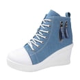thumbnail image 1 of uvwlwu Women's Casual Shoes Fashion Platform Sneakers Comfortable On Lace Up Heel Everyday Walking Shoes For Women Stylish Solid Color Side Zipper Design(Light Blue,7.5), 1 of 9