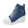 thumbnail image 1 of uvwlwu Women's Casual Shoes Fashion Platform Sneakers Comfortable On Lace Up Heel Everyday Walking Shoes For Women Stylish Solid Color Side Zipper Design(Sky Blue,8.5), 1 of 9