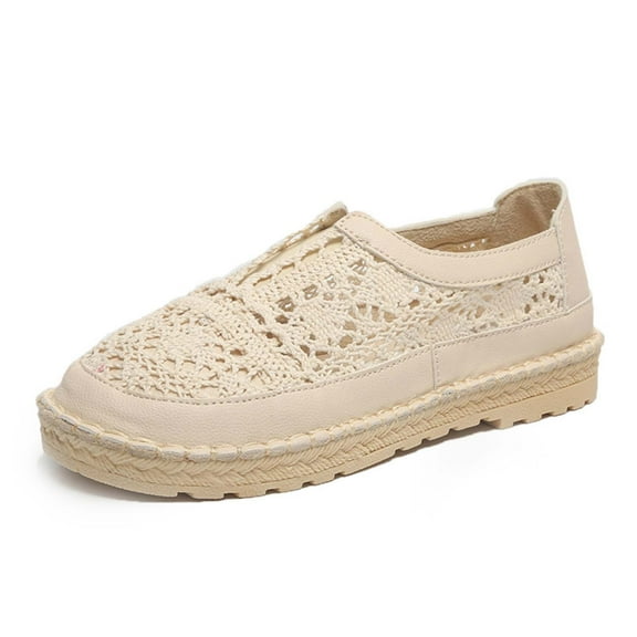 uvwlwu Women's Fashion Casual Shoes Hollow Lace Mesh Breathable Shoes(Beige,8)