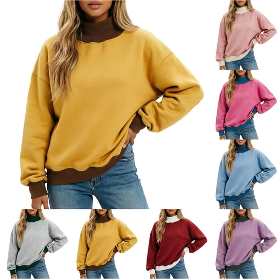 uvwlwu Women's Hoodless Pullover Sweatshirt Split Collar Long Sleeve Loose Fit Modern Casual Comfort,L