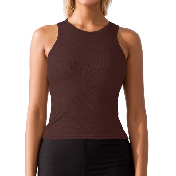uvwlwu Women's Ribbed Racerback Tank Top Crewneck Slim-Fit Sleeveless Casual Layering Shirt,XL