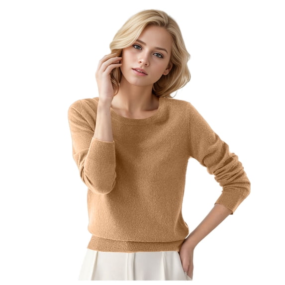 uvwlwu Women's Round Neck Pullover Sweater Solid Color Long Sleeves S