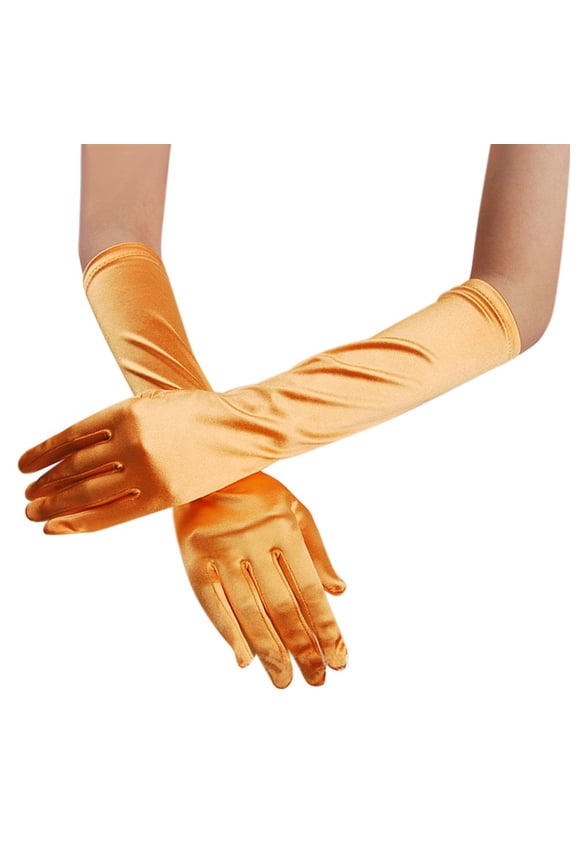 Women's Satin Opera Length Gloves Long Stretchy Bridal Gloves for Prom Wedding Evening Party,One Size