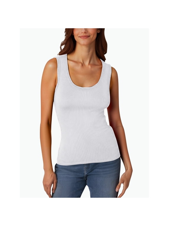 uvwlwu Women's Scoop Neck Ribbed Sleeveless Tank Top Form Fitting Stretchy Casual Basic Layering Vest Daily Wear,M