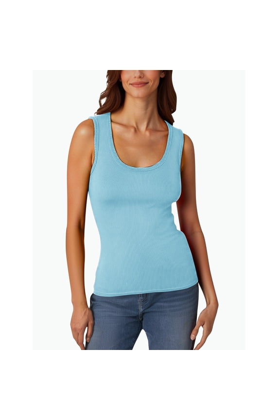 uvwlwu Women's Scoop Neck Ribbed Sleeveless Tank Top Form Fitting Stretchy Casual Basic Layering Vest Daily Wear,S