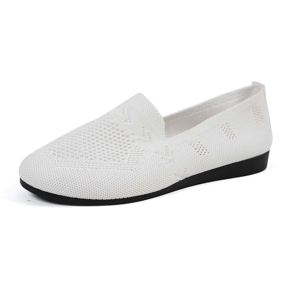 uvwlwu Women's Solid Color Flat Casual Breathable Ladies' Openwork Knitted Shoes Breathable(White,9)